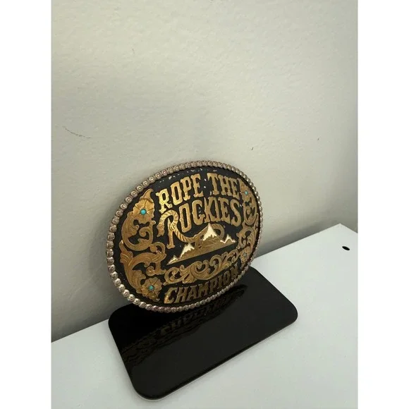 Red Bluff Buckles ROPE THE ROCKIES CHAMPION Western Belt Buckle Turquoise Gem